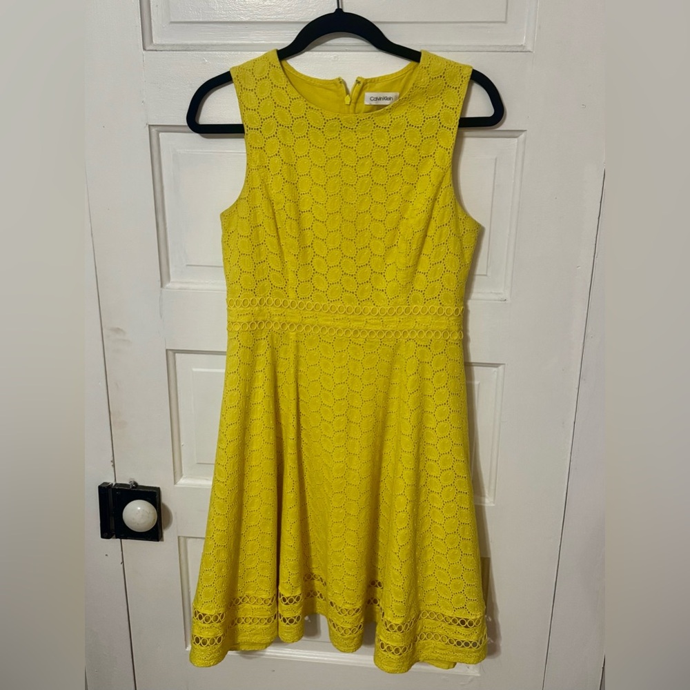Calvin Klein Yellow Casual Dress with Embroidery Pattern